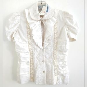 $995 Paola Quadretti Firenze Couture Handmade Crochet Embroidered Victorian Top